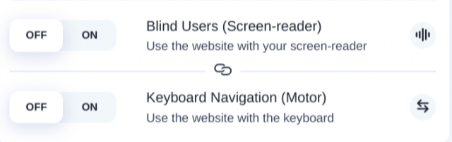 Accessibility toggles for screen readers and keyword navigation