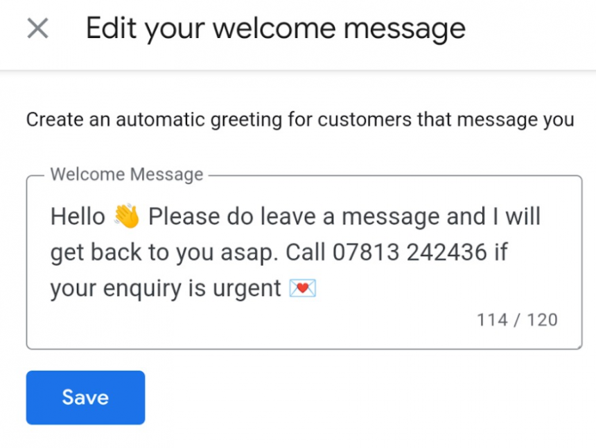 Welcome Message Edit Google